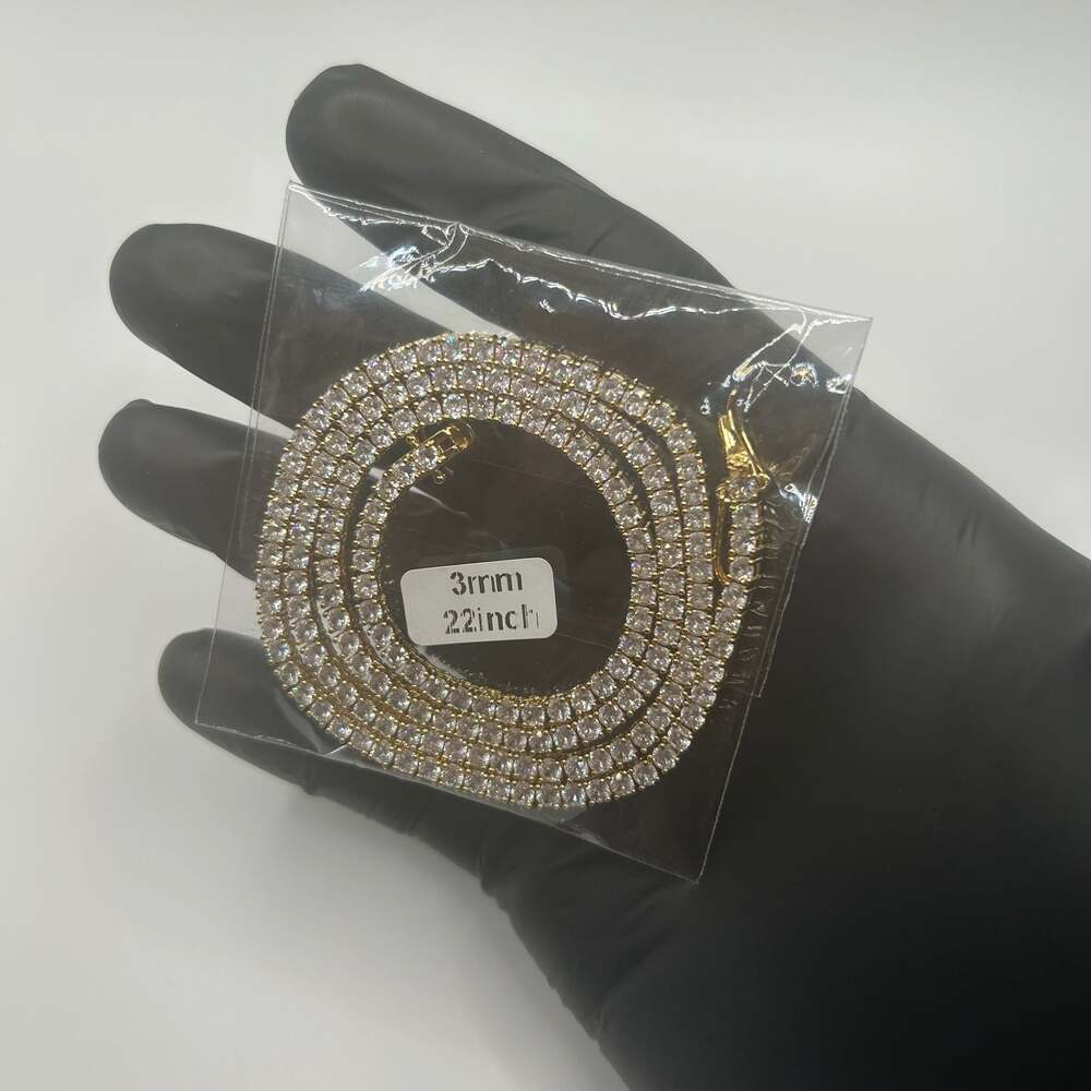 Moissanite Tennis Chain Gold 3mm Brand New VVS1 Necklace 22 Inches Unisex